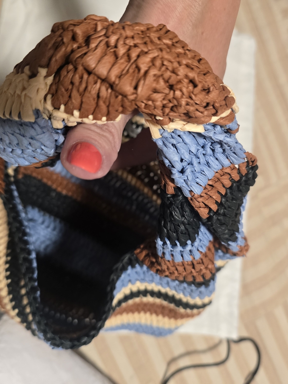 A.L.C. Woven Small Straw Tote in Blue, Black & Rust. NWT - Picture 8 of 9